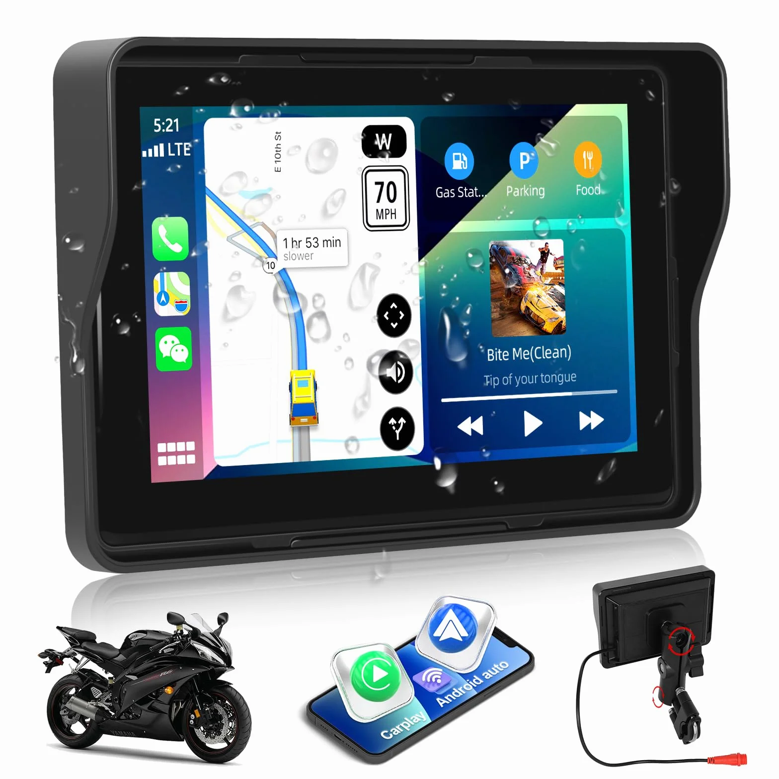 CAMECHO Carplay Moto Navi Display 5 Pulgadas HD Pantalla Táctil Impermeable Motocicleta Navegación Wireless Android Auto Bluetooth GPS