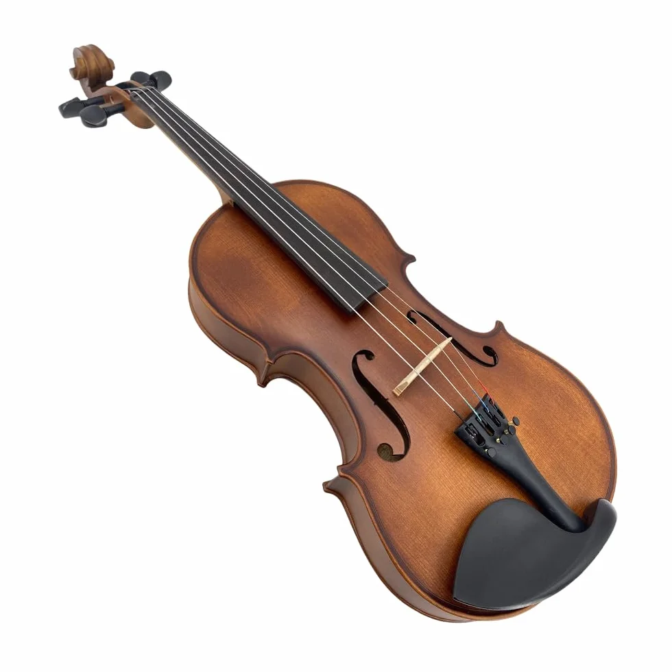 Viola de 4 cuerdas de tamaño completo meticulosamente elaborada con parte trasera de madera de arce, madera de abeto adornada con diapasón de ébano adornado, soporte de barbilla completo