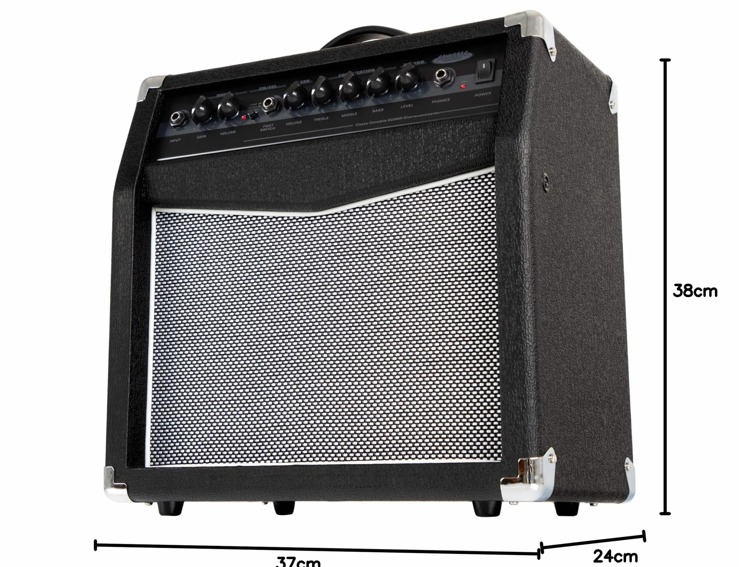 Combo de Guitarra Classic Cantabile SG200R - Amplificador de 20 vatios (RMS) - Altavoz de 8" - 2 Canales (Clean y Overdrive) - Reverberación de muelles Ajustable