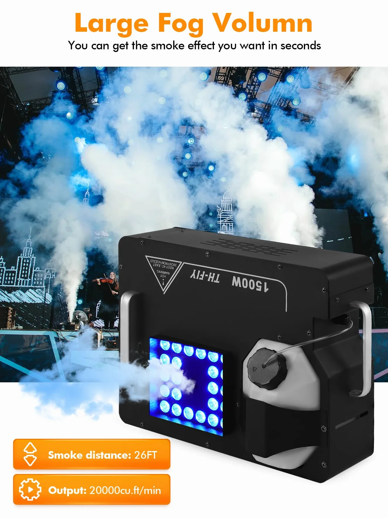 Ridgeyard Máquina de niebla, 1500W máquinas de humo con mando a distancia inalámbrico y luz led con 16 colores, adecuada para DJ, discoteca, fiesta, Halloween, Navidad, bodas y actuaciones en