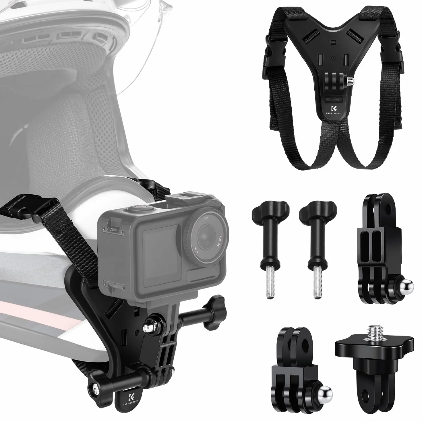 K&F CONCEPT Soporte para Casco Moto Mento Compatible con GoPro Hero 13/12/11/10/9/8/7, dji Osmo Action 5 Pro/4/3/360, Insta 360 Ace Pro/2/X5/X4/X3, AKASO con Base en Y, Silicona Antideslizante