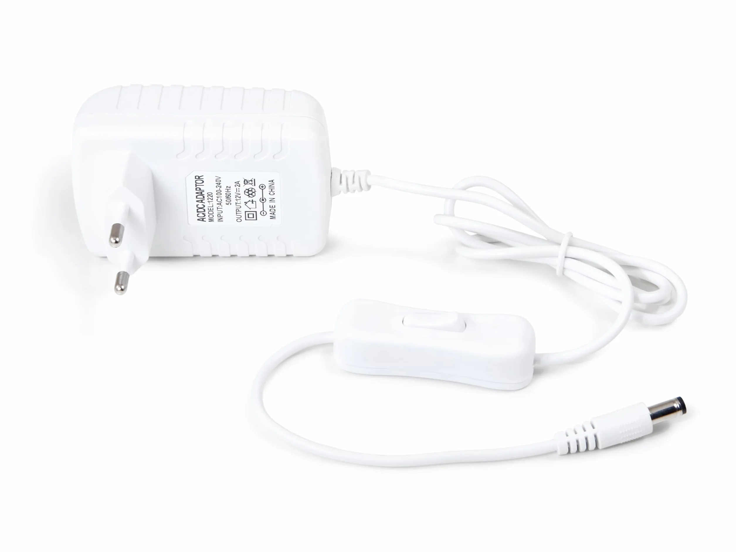 Fuente de Alimentación LED 12V 24W 2A con Interruptor – para Tiras LED, Equipos de Audio, Dispositivos Electrónicos – IP20 – Refrigeración Pasiva – 82 x 50 x 34 [mm] (blanco)