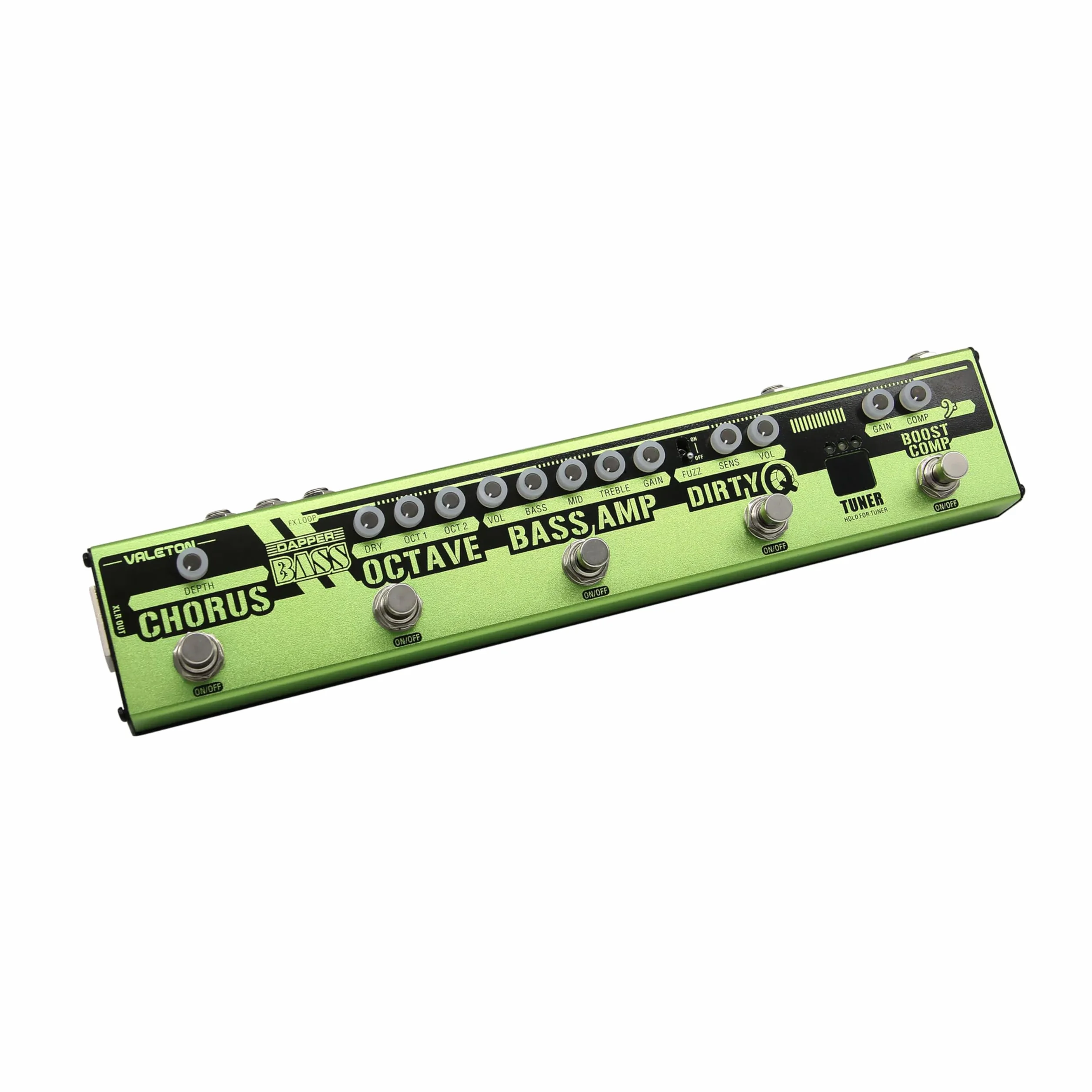 Valeton Dapper Bass, pedal multiefectos 6 en 1 para bajo eléctrico (pedal de bajo, octaver, chorus, Dirty Q, preamplificador de bajo con salida DI, bucle de efectos, afinador, compresor), negro