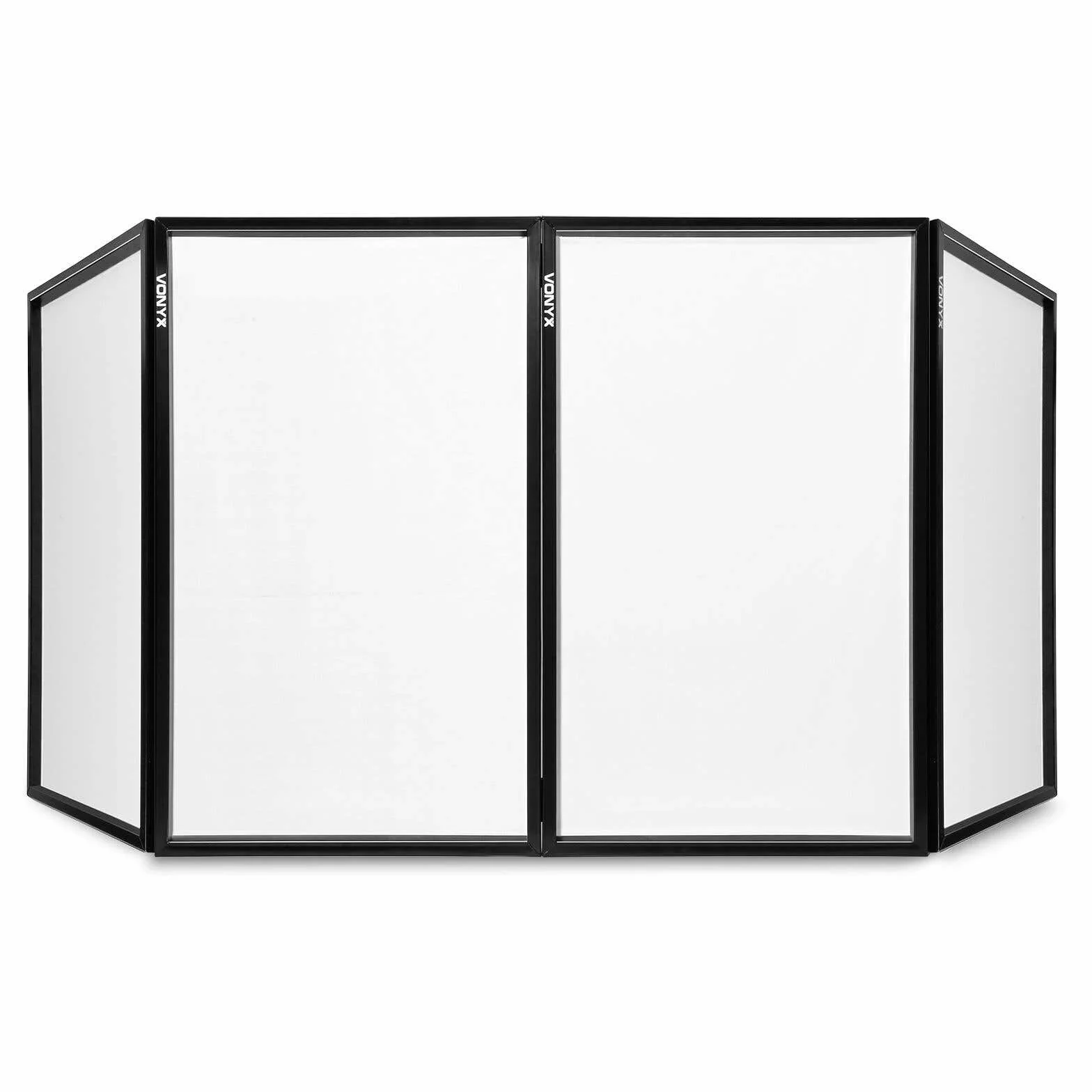 Vonyx DB2 - Panel Frontal para DJ en Lycra Blanca, Pantalla para DJ Plegable y fácil de Instalar, Oculta el Equipo de DJ, biombo para espectáculos de Luces. 120 x 70 (4 Paneles)