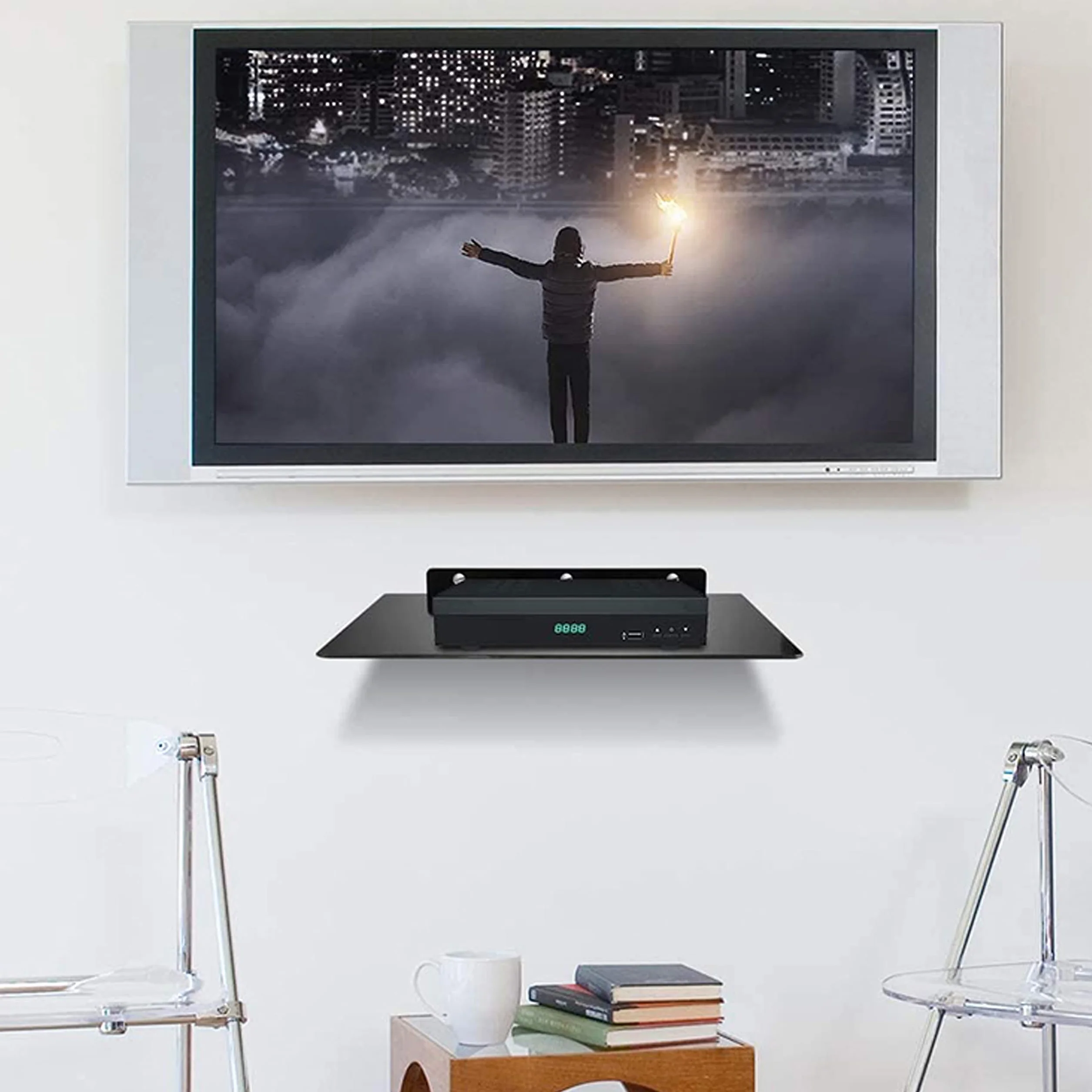 Retoo Estantería Pared Estante Colgante de cristal hasta 10kg para multimedia de TV reproductor de DVD, cajas de cables, consolas de juegos, reproductores de Blu-Ray, receptores Hi-Fi