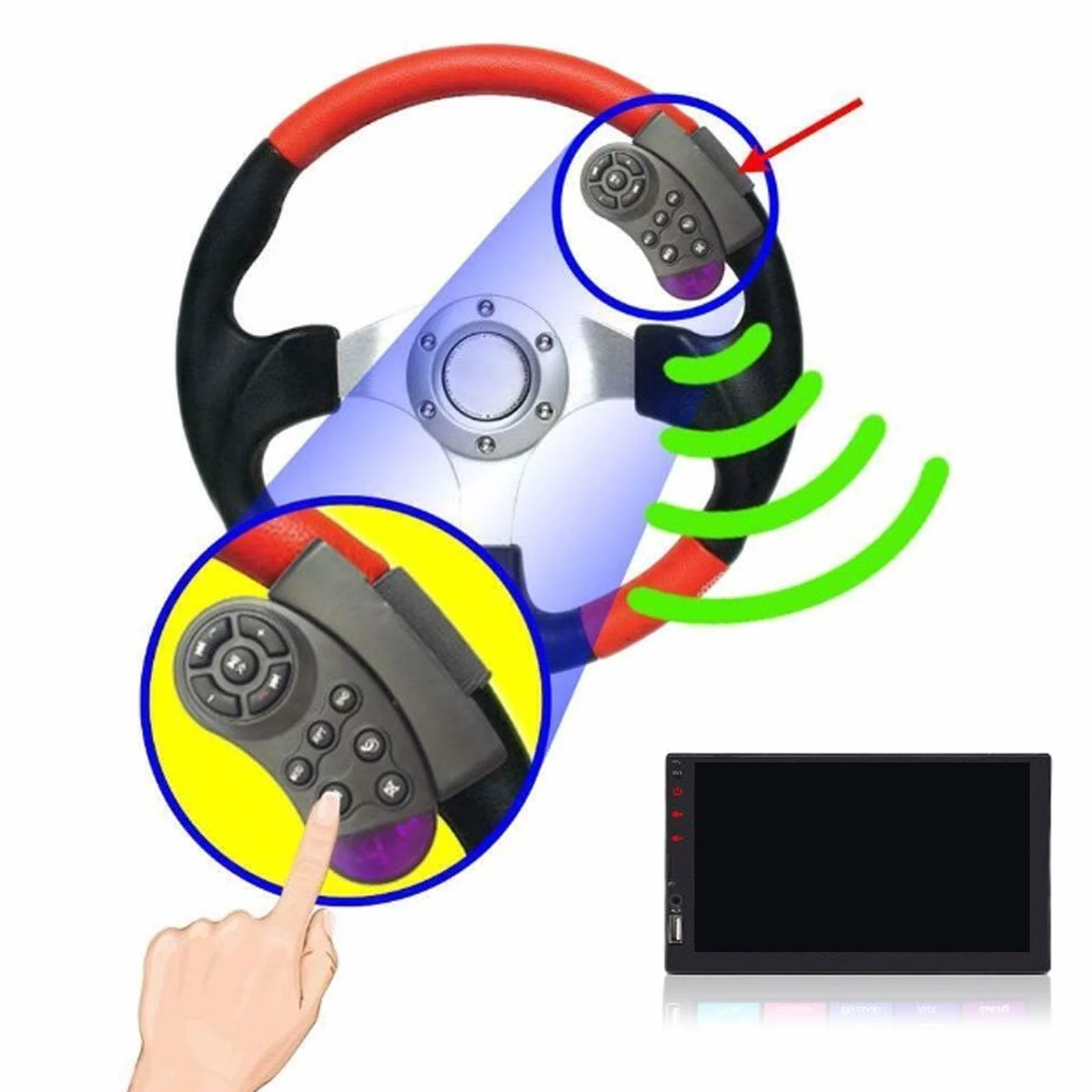 Controlador del Volante 2 DIN 8 m Alcance Coche MP5 Control Remoto