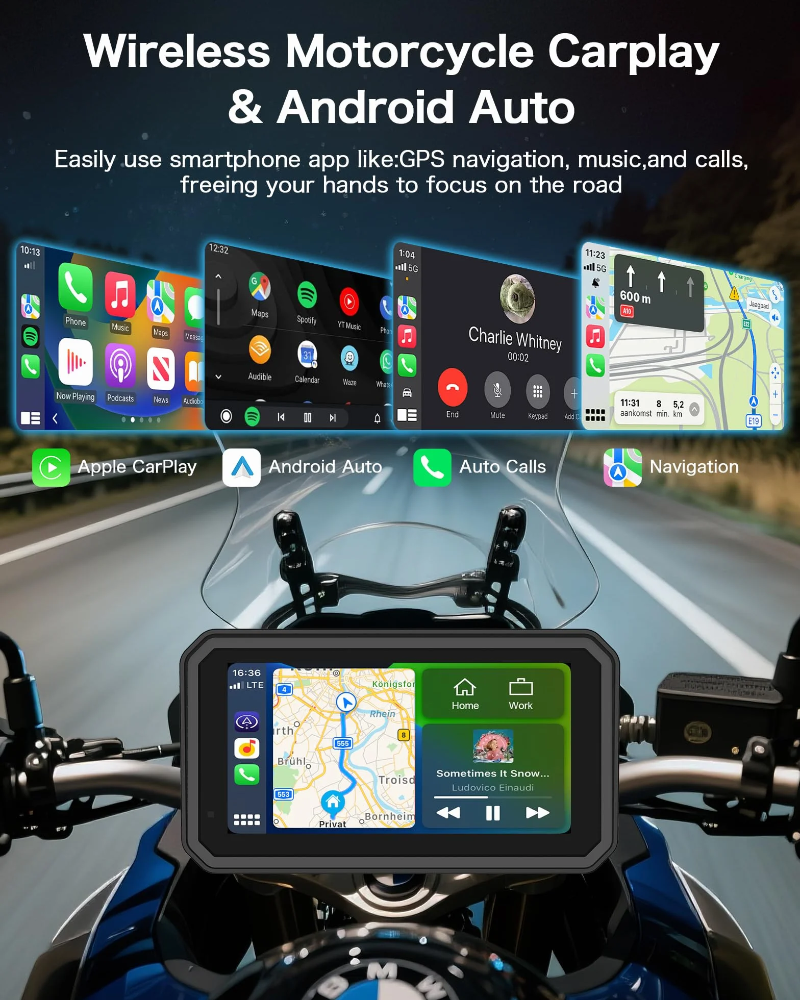 Jansite 6,25 Pulgadas Carplay Moto con 4K Dashcam GPS Navegador, Pantalla Android Auto Doble Bluetooth IP67