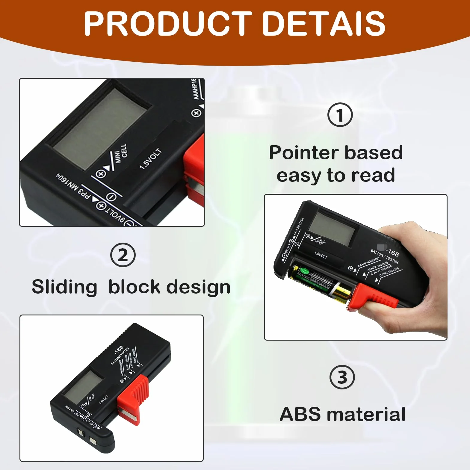 BT-168D Comprobador de Pilas Digital, Medidor Carga Pilas Universal con Pantalla LCD para AAA AA C D 9V 1.5V y Pilas de Botón