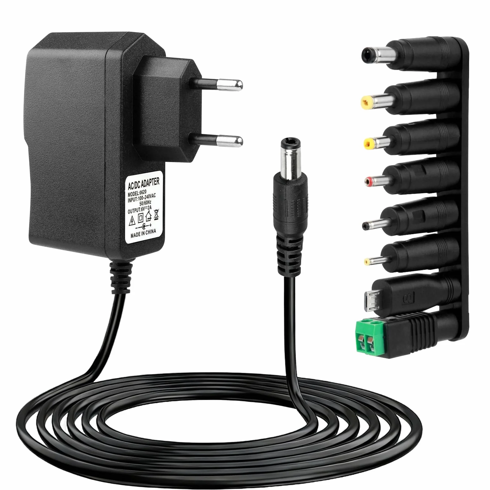 6V 2A Adaptador de Corriente Transformador AC DC con 8 Conectores Fuente Alimentacion Estable Cargador Alimentador 12W para 500mA 1000mA 1500mA 2000mA Tensiómetro LED Cámara CCTV Router Juguete