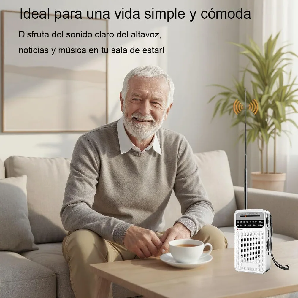 Radio Portátil Am/FM Veirxovenwld,Transistor con Antena Telescópica (recepción Potente), Altavoz Claro, Conector Auriculares 3.5mm,Alimentada por 2 Pilas AA,Ideal Emergencias y Uso Aire Libre (Plata)