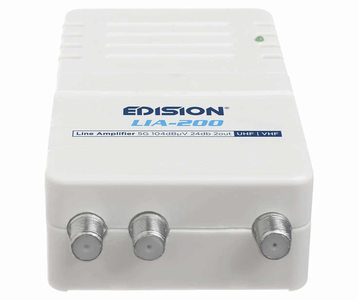 EDISION LIA-200 Amplificador Interior UHF/VHF 12-24dB Ajustable 104dBmV DVB-T/T2 con Filtro 5G LTE 1 Entrada 2 Salidas