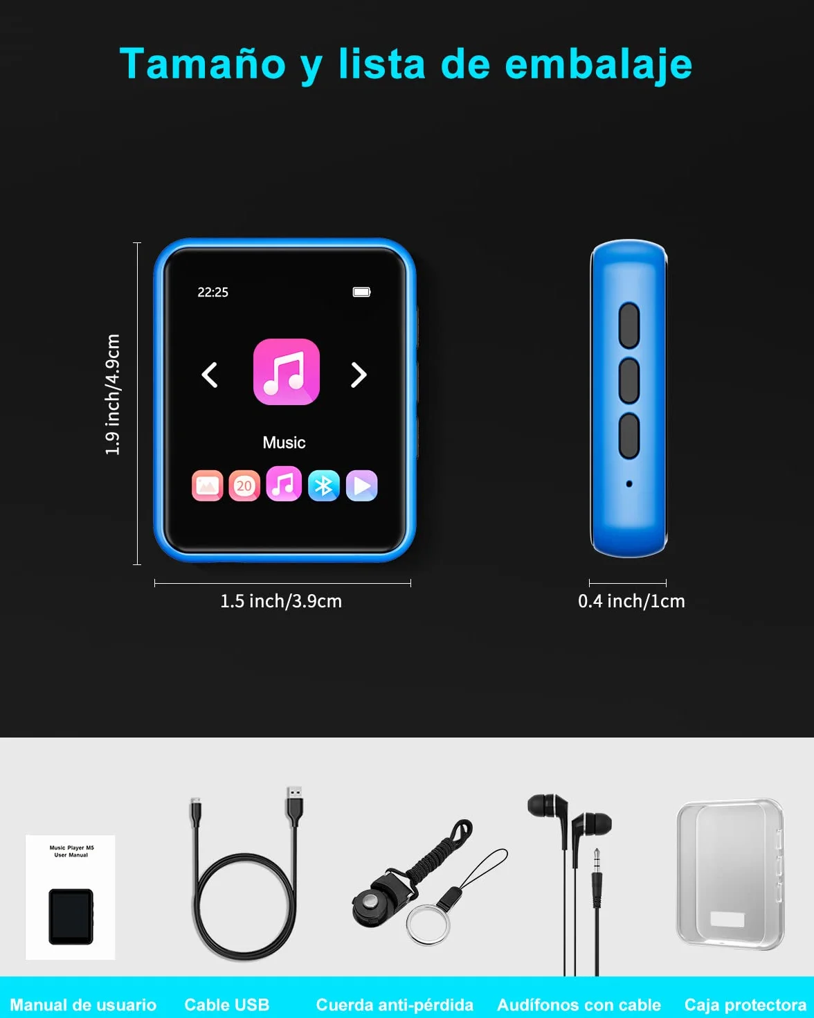 Reproductor MP3 Bluetooth 5.0 32GB con Pantalla Táctil, HiFi, Radio FM, Grabación de Voz