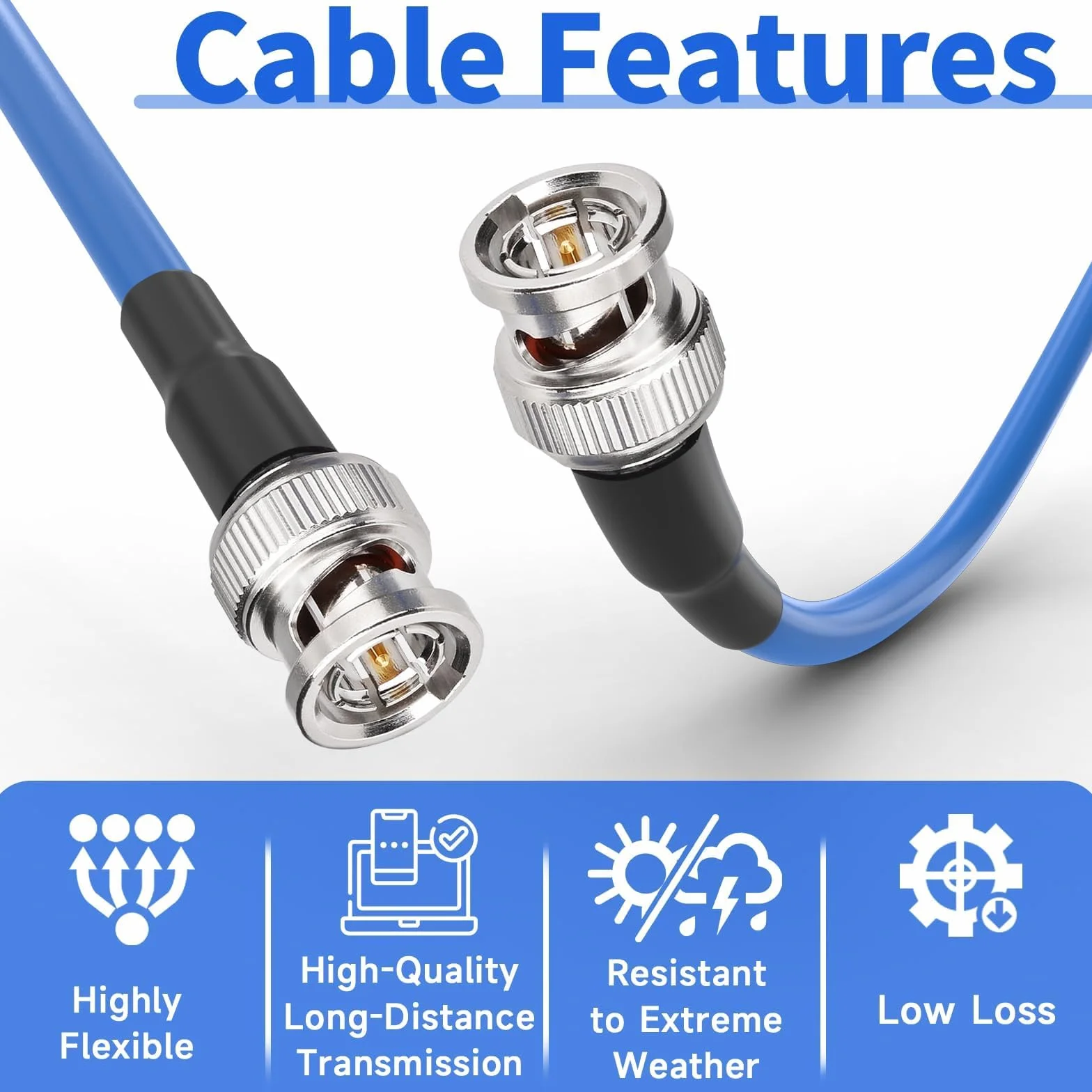 Superbat Cable SDI BNC 3G/6G/12G 1m, Cable 75 Ohm RG6 de Video SDI Macho a Macho Doble Blindaje para Cámara Transmisión Monitor CCTV Convertidor SDI Compatible con 4K/8K/12G-SDI (Dual Link)