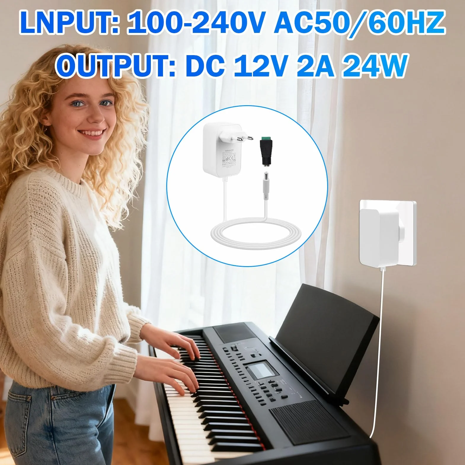 12V 2A Fuente de Alimentación Universal 24W AC/DC Adaptador de Corriente 100-240v 50/60hz Transformador 2000mA para Tiras Strisce LED, Cámaras CCTV Altavoces, Router 5,5x2,5mm Blanco