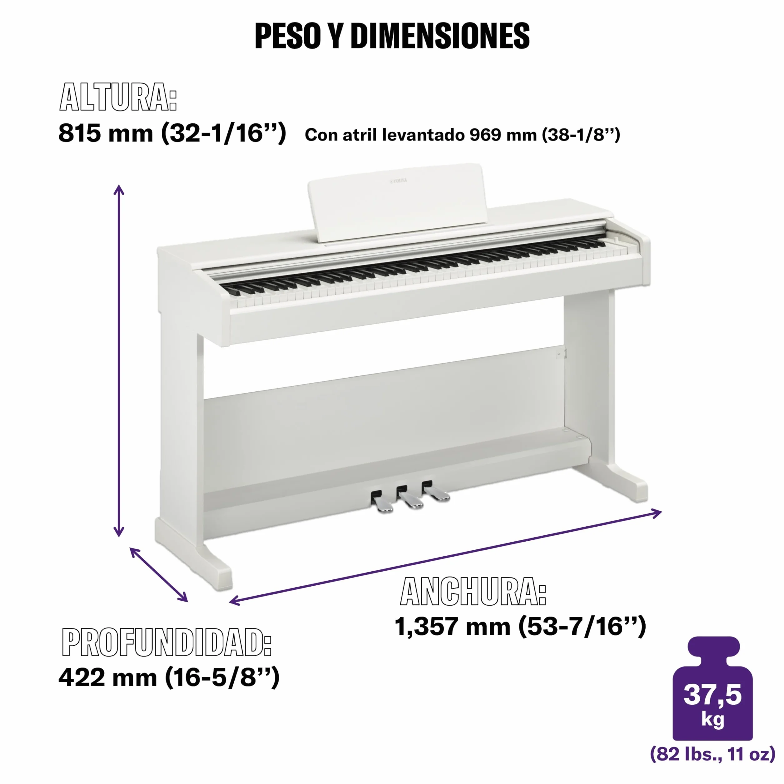 YAMAHA ARIUS YDP-105WH Piano Digital, White – Digital Piano Moderno y Elegante para Principiantes y Músicos Aficianados – Experiencia Auténtica de Interpretación al Piano