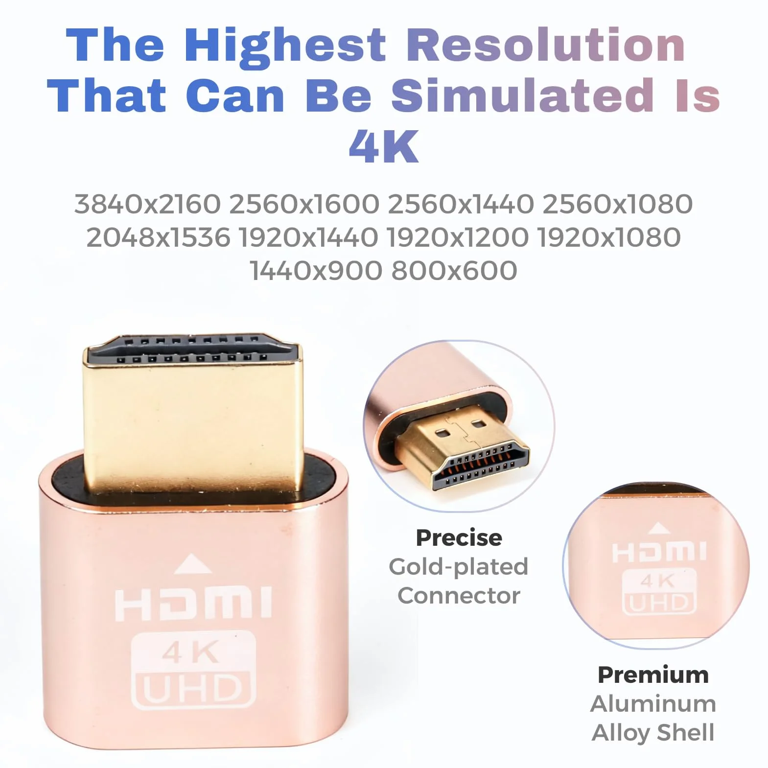 2PCS HDMI Dummy Plug 4K@60Hz HDR Adaptador Virtual, Emulador de Pantalla Sin Cabeza, Dongle HDMI, Soporta 3840x2160@60Hz, 1440P@60Hz, 1080P@60Hz, EDID Emulator para GPU/Escritorio Remoto