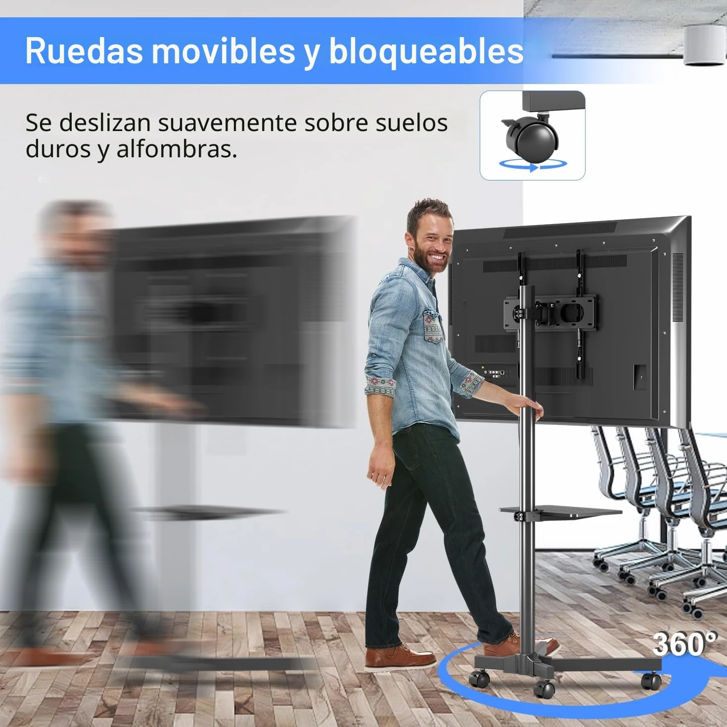Suptek Soporte TV Ruedas Pie para TV 21-60 Pulgadas LCD LED Plasma 35KG VESA 400x400mm Ajustable Inclinación