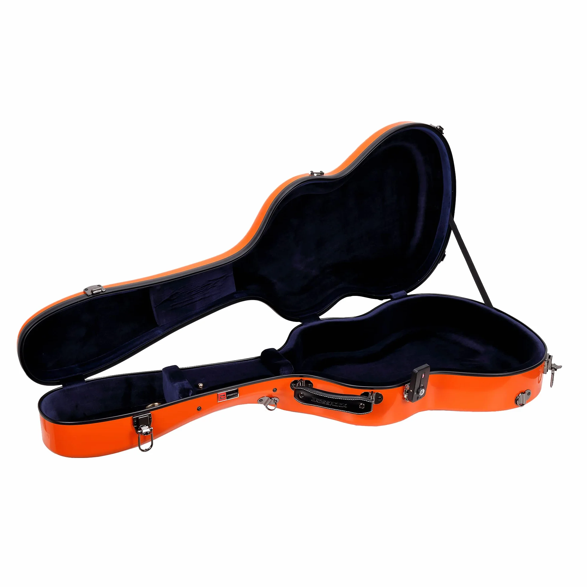 Crossrock Funda para Guitarra clásica de Fibra de Vidrio para Cuerda de Nailon 4/4, Carcasa Naranja Brillante, Cerradura TSA, Interior de Terciopelo Azul, Funda Moldeada Ligera para Viajes, Orange