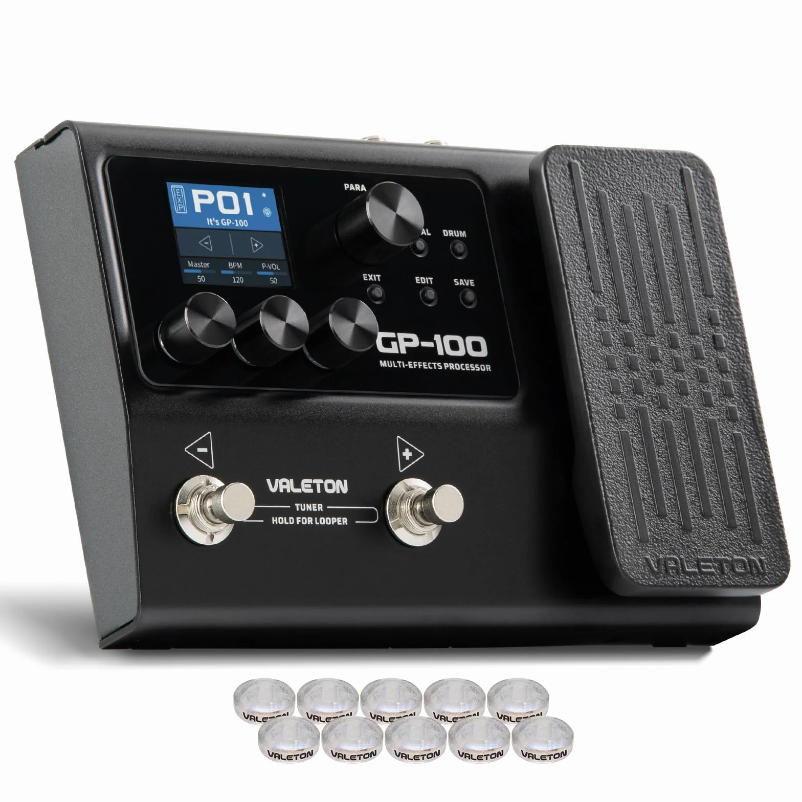 VALETON Procesador de Múltiples Efectos para Guitarra y Bajo con 140 Efectos 45 Modelos de Amplificador 40 Simulaciones de Gabinetes IR Interfaz Audio USB Pedal de Expresión GP-100 + Tapas de Pedal