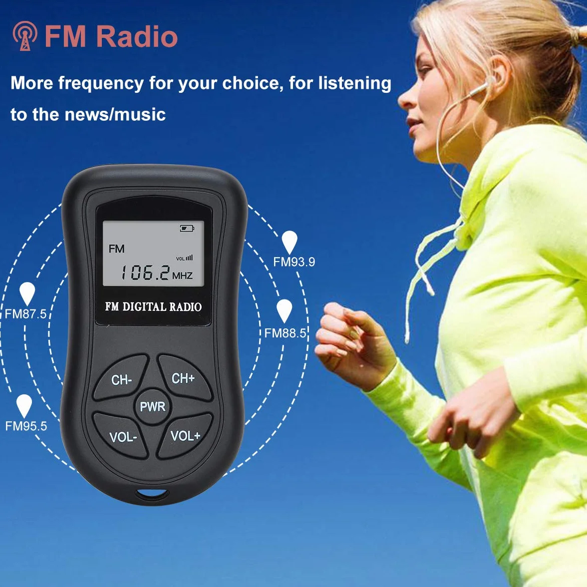 Radio COVVY FM Portátil Mini 60-108MHz Estéreo DSP Pantalla LCD Auricular