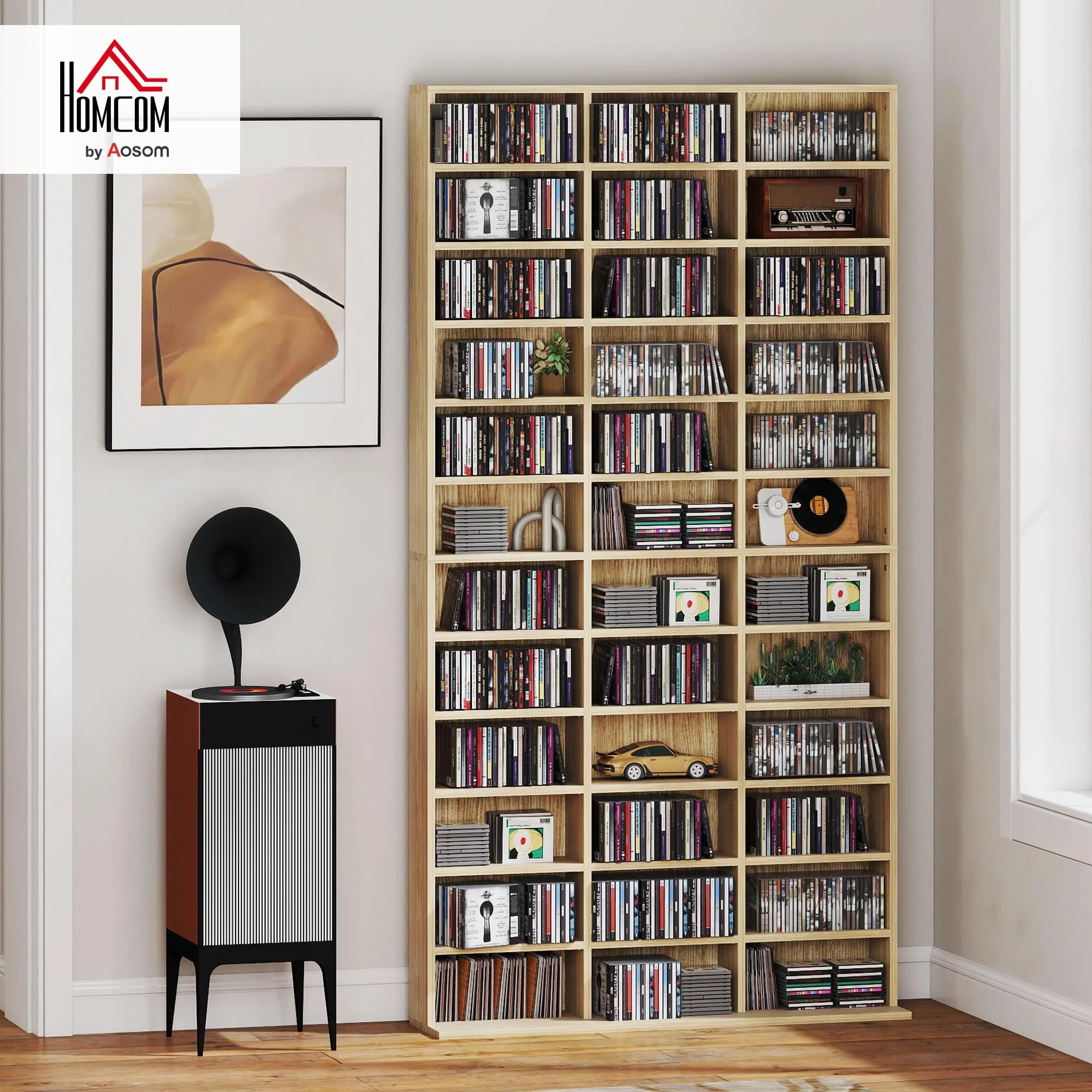 HOMCOM Almacenamiento para CD y DVD, estante Almacenamiento, capacidad Máx. 1116 CD/528 DVD, 36 compartimentos y estantes ajustables, para oficina, sala de estar, dormitorio, 102 x 23,5 x 195 cm