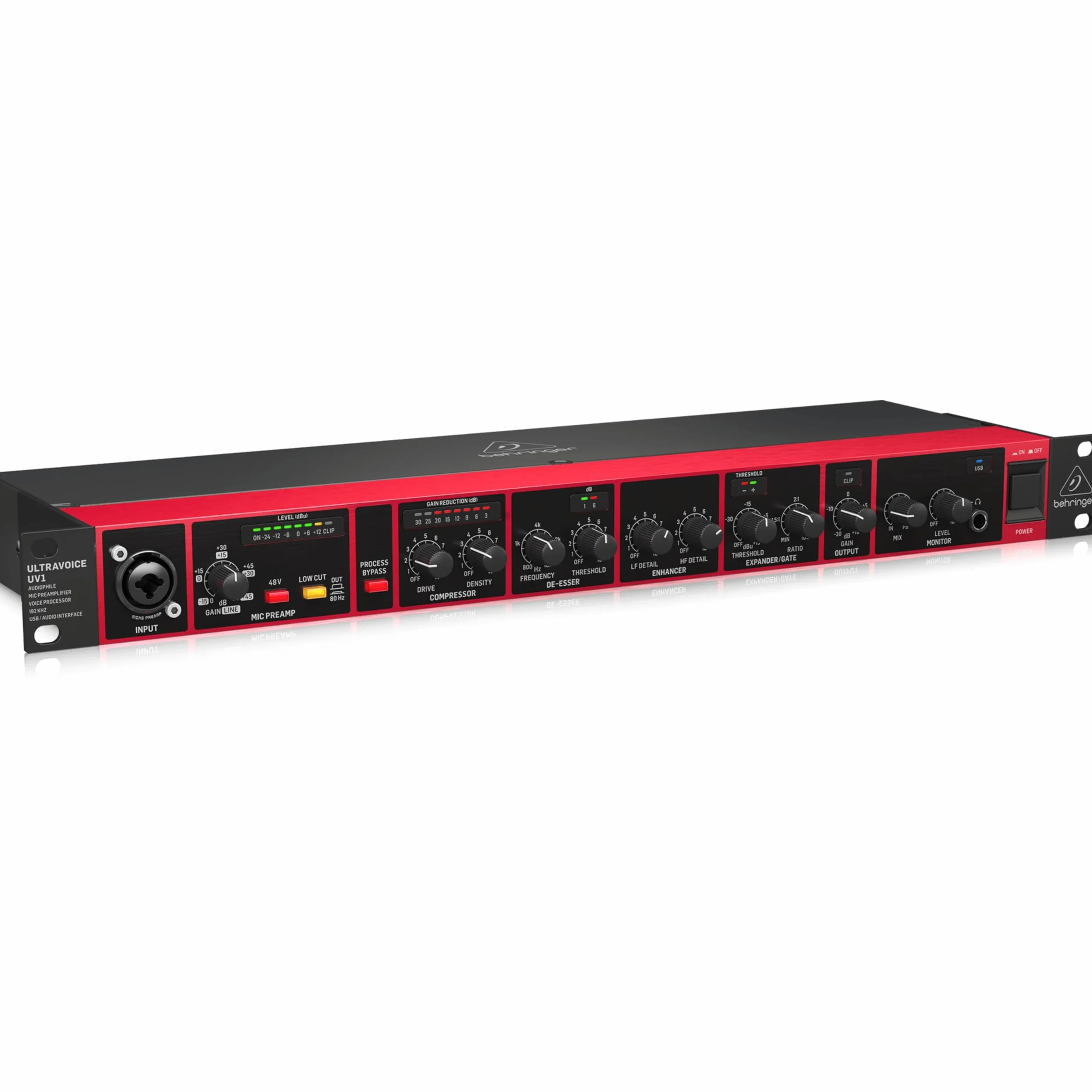 Preamplificador de micrófono Behringer UV1 Audiophile, procesador de voz e interfaz de audio USB de 192 kHz