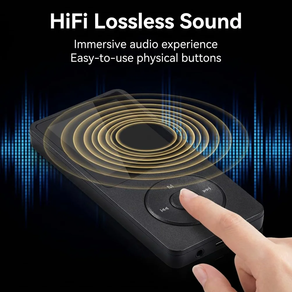 Reproductor MP3 Bluetooth 5.3 32GB con Altavoz, MP3 Player para Niños Deportes, Hi-Fi, Batería 70h, Pantalla 1,8"