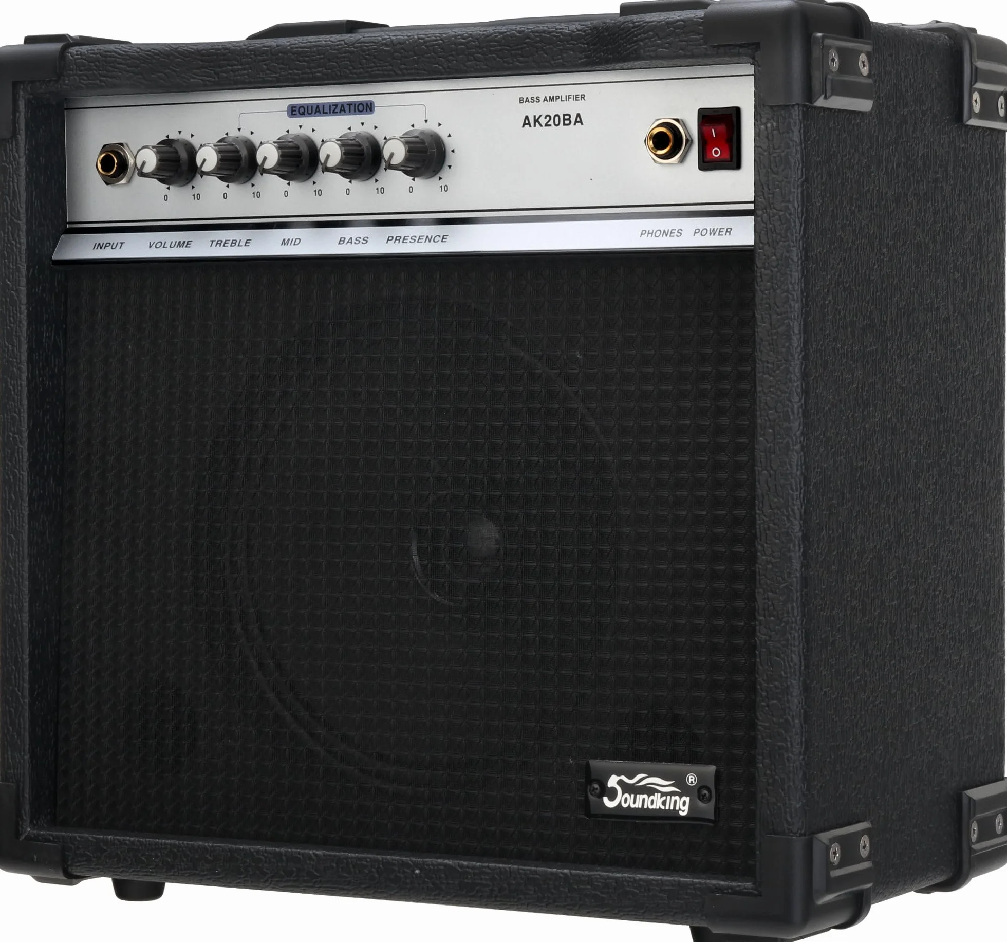 Amplificador Bajo Soundking AK20BA 20W RMS - Ecualizador 4 Bandas, Altavoz 8", Salida Auriculares, conexión Pedal, Combo Ideal para Principiantes con Esquinas Protectoras Extra Resistentes.