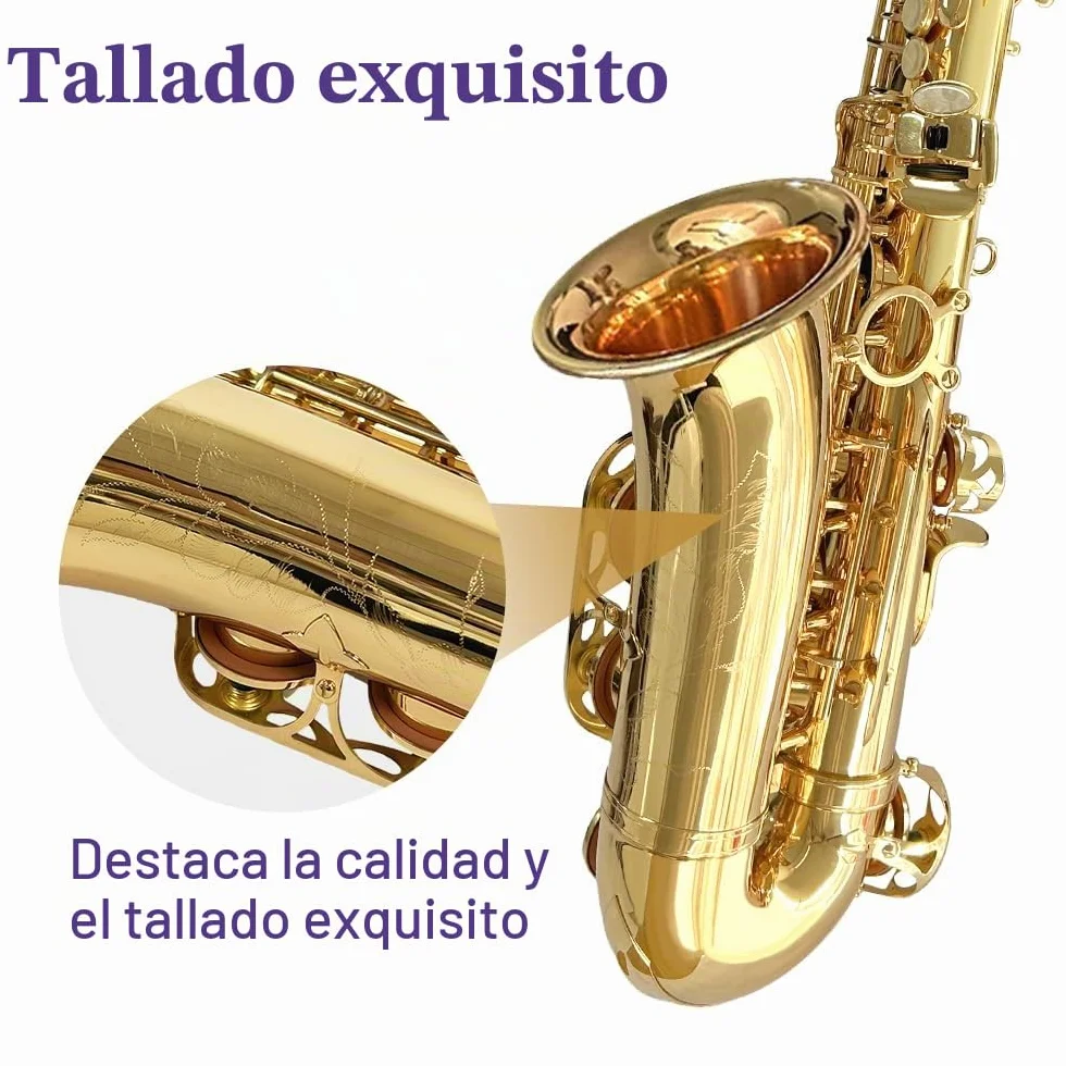 Kit completo de saxofón alto E Flat para adultos, saxofón alto, con funda de transporte, correas para boquilla, lengüetas, saxofón, kit para principiantes