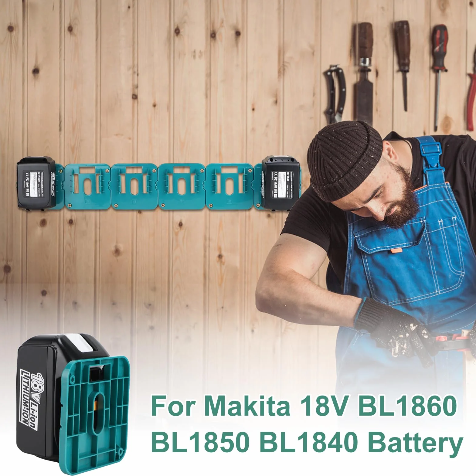 EFUTURETIME 6 x Soportes Batería Makita 18V Pared con 12 Tornillos, Compatible con Makita BL1860 BL1850 BL1840 BL1830, Azul(Sin Batería)