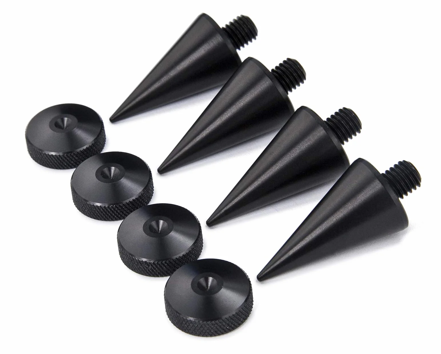 PrecisionGeek - Picos de Altavoz Grandes de Aluminio anodizado Negro M6, Cono de 20 mm de diámetro, Almohadillas de Altavoz de 20 mm de diámetro con Bordes con Acabado moleteado