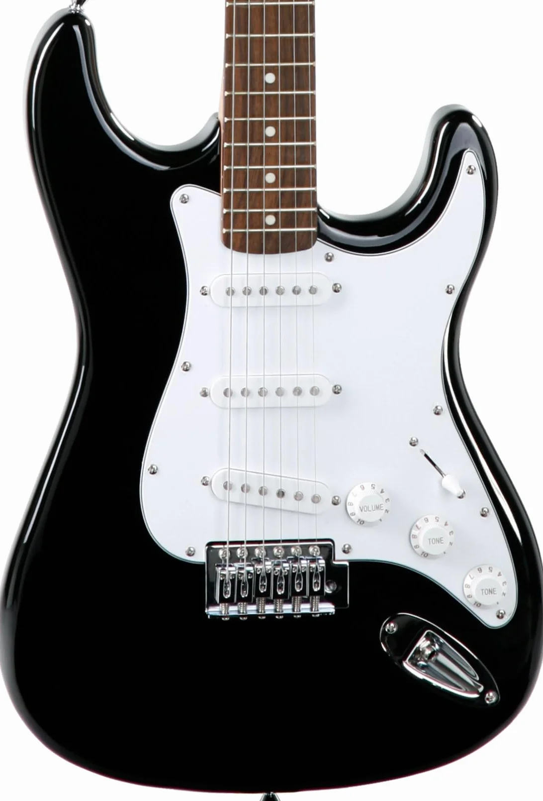 Rocktile Sphere Classic Negra Guitarra Eléctrica, 3x Single Coil, 21 trastes, diapasón Engineering Wood, puente tremolo, cable 2.5m, palanca tremolo y llave Allen, púas blancas.