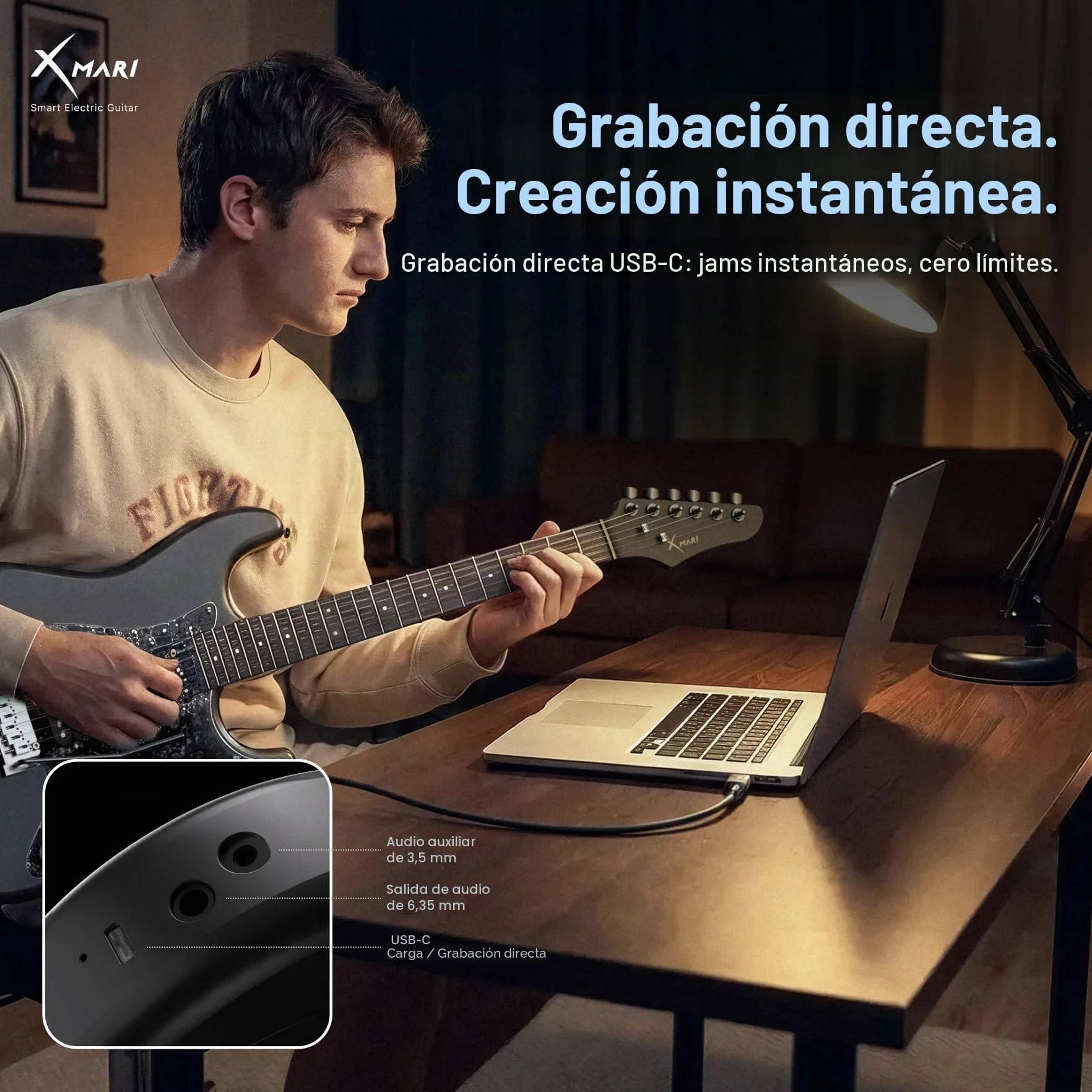 Enya XMARI - Guitarra eléctrica inteligente con efectos DSP integrados, 4 preajustes, grabación USB-C OTG, salida de auriculares, pastillas de cerámica personalizadas, cuerpo de fibra de carbono, con