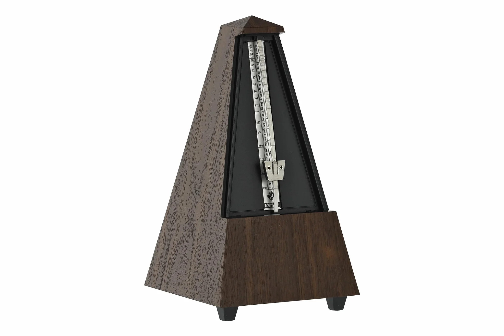 Wittner Metrónomo Taktell Forma de Pirámide Sistema Maelzel Serie 855 - Carcasa de plástico - Con campana - Veta de nogal - Mecánico para dar cuerda - No se requieren baterías - Hecho en Alemania