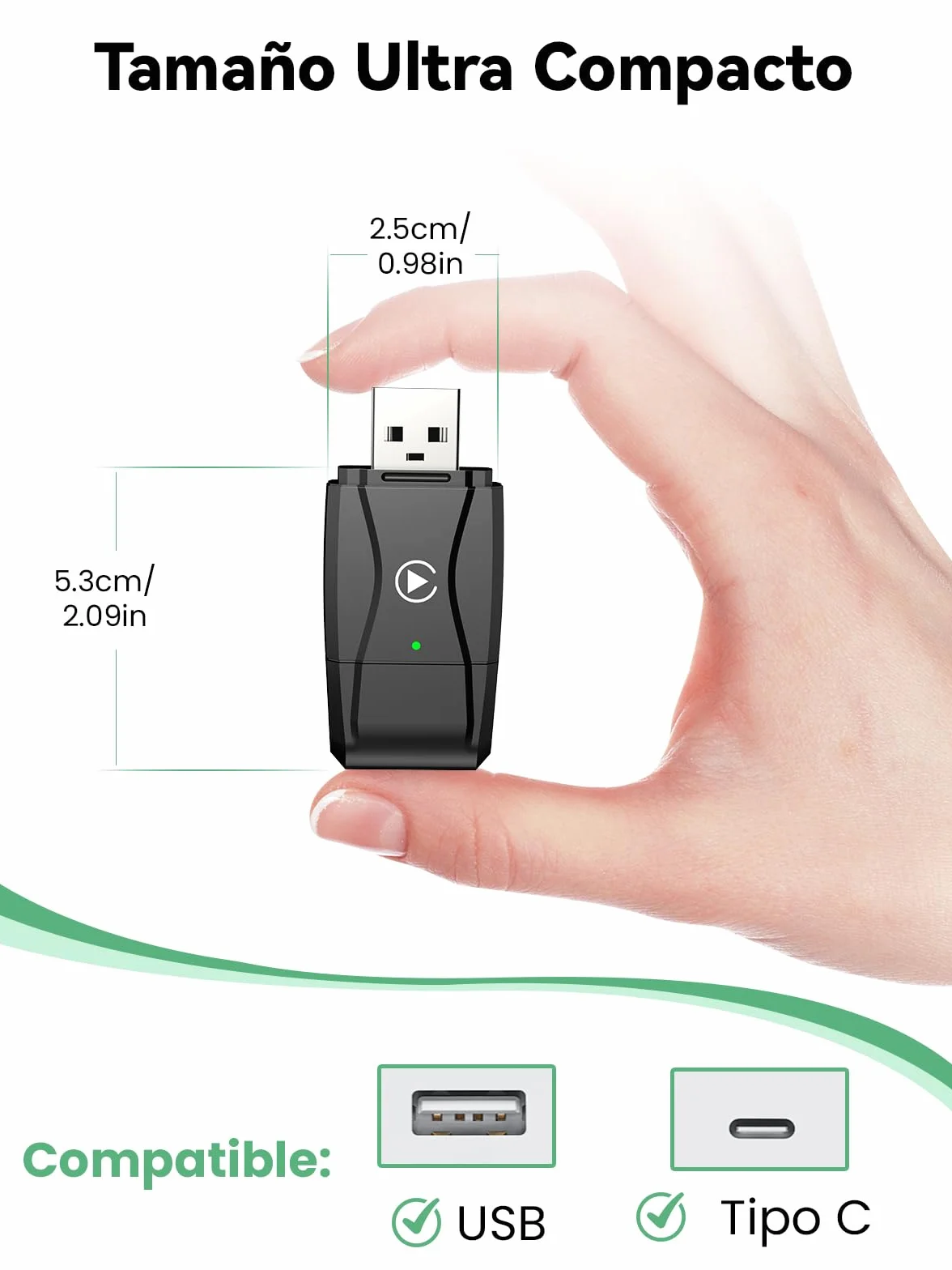 S3 Adaptador Carplay Inalámbrico para iPhone, Convierte Cableado a Inalámbrico, USB A/C Plug and Play, Compatible iOS 10+ y Coches con Car Play Desde 2016