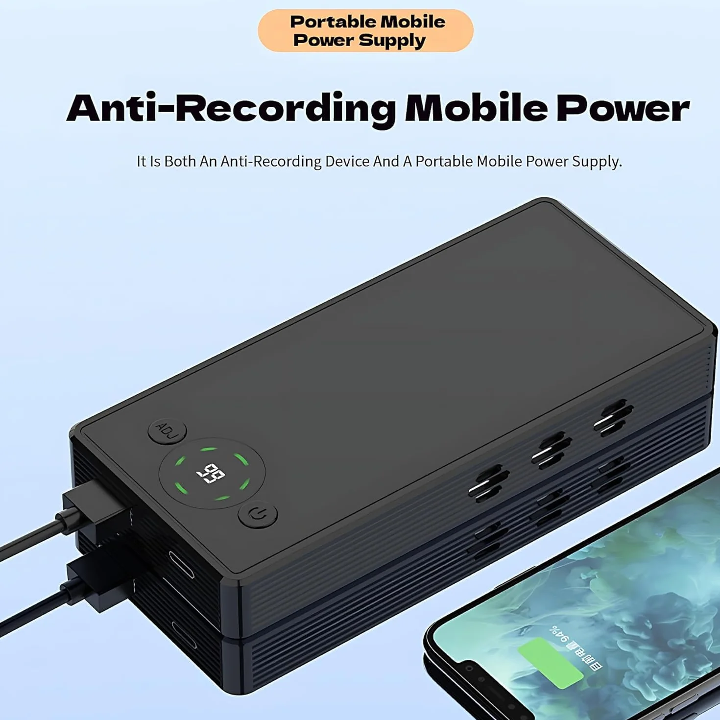 Bloqueador De Grabación, Interceptor De Bloqueo De Grabación De 300° con Banco De Energía De 4000mah Y Pantalla LCD, Dispositivo Anti-grabación para Teléfonos Móviles, Grabadoras De Voz, Re