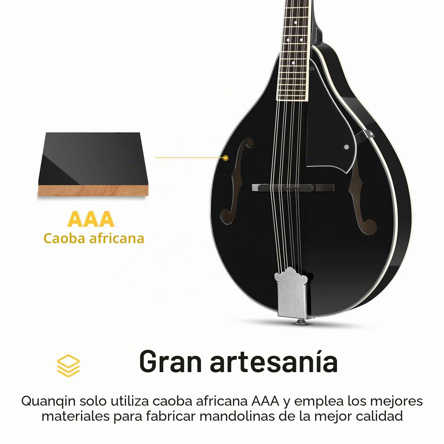 Donner Mandolina Instrumento en Caoba Mandolina Musical 8 Cuerdas Estilo A Set Mandolinas Tradicional con Afinador Cuerdas Funda y Púas (Negro, DML-100B)
