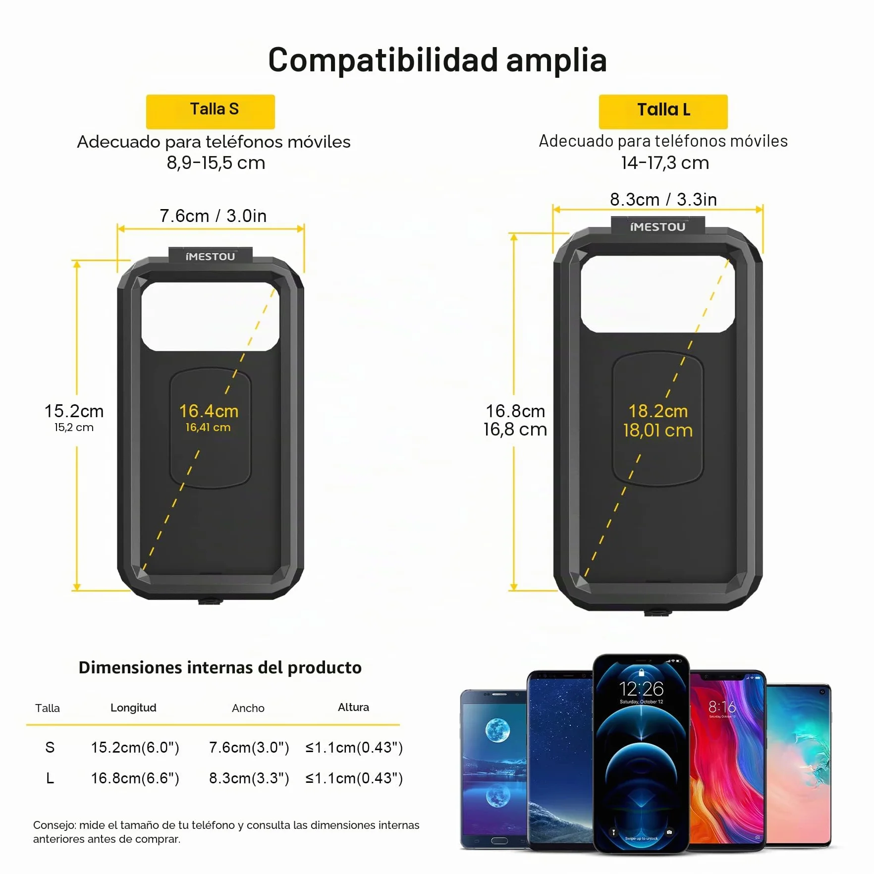 iMESTOU Soporte Impermeable Móvil Moto Manillar Antirrobo Base Bola Aluminio 1 Pulgada 5,5-6,8 Pulgadas