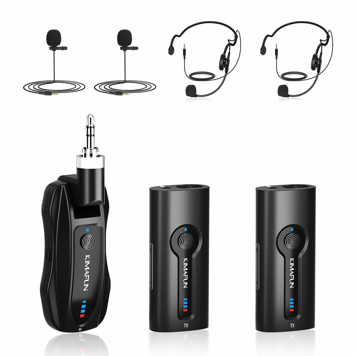 KIMAFUN Micrófono Lavalier y Diadema Inalámbrico 2.4G para 2 Personas, Micrófono Solapa Inalámbrico para Amplificar para Enseñanza en Clase, Reunión, Entrevista, Discurso, Seminario, KM-G70 (2TX+1RX)