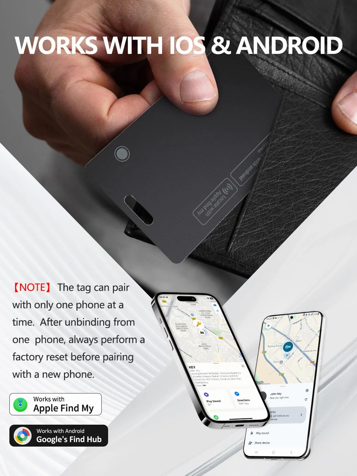 Tarjeta Rastreador para Apple y Android, Recargable Tarjeta de Localizador de Billetera Trabajar con Apple Find My y Google Find Hub, para rastrear Carteras, Equipaje (for iOS & Android, 1 Pack)