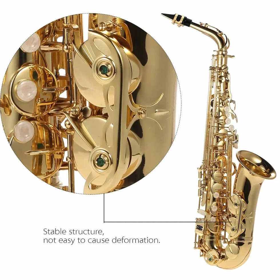 ACAGALA Eb Saxofón Alto Latón Lacado Oro E-Saxofón E 802 Toneladas Instrumento de Viento Madera con Cepillo de Limpieza Paño Guantes, Correa Funda Acolchada