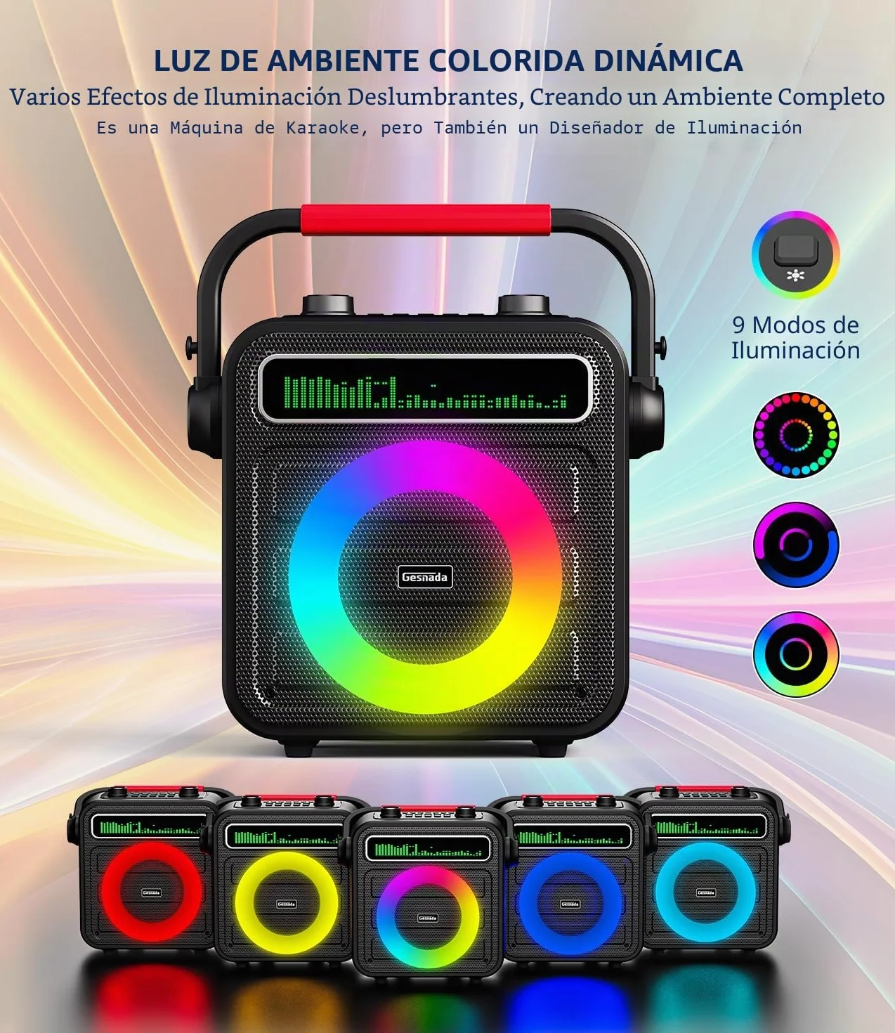 Karaoke 2 Micrófonos Inalámbricos, Altavoz Portátil para Karaoke con Sistema PA y LED, Compatible con Bluetooth/TF/USB/AUX/TWS, Es una Excelente Opción de Regalo para Niños, Familiares y Amigos