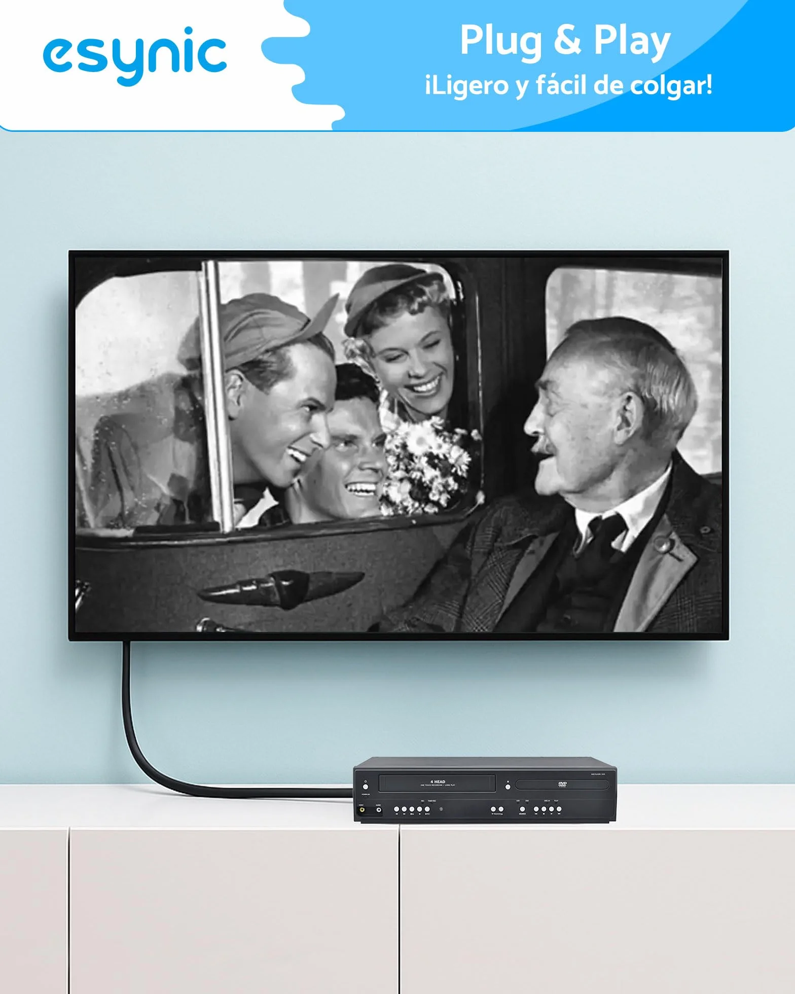 eSynic Convertidor SCART a HDMI 1080P, Conversor Euroconector a HDMI con Cable SCART Integrado 1.5m & Selector 4:3/16:9, Compatible para VCR/DVD/VHS