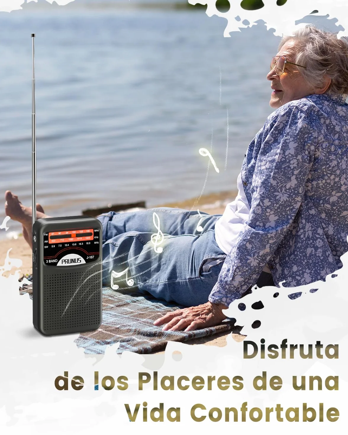 PRUNUS J-167 Am/SW/FM Radio Portatil Pequeña Recargable, Transistor Radio de Bolsillo con Excelente Recepción, Carga USB-C, con Toma de Auriculares, para Correr, Caminar, Viajar.