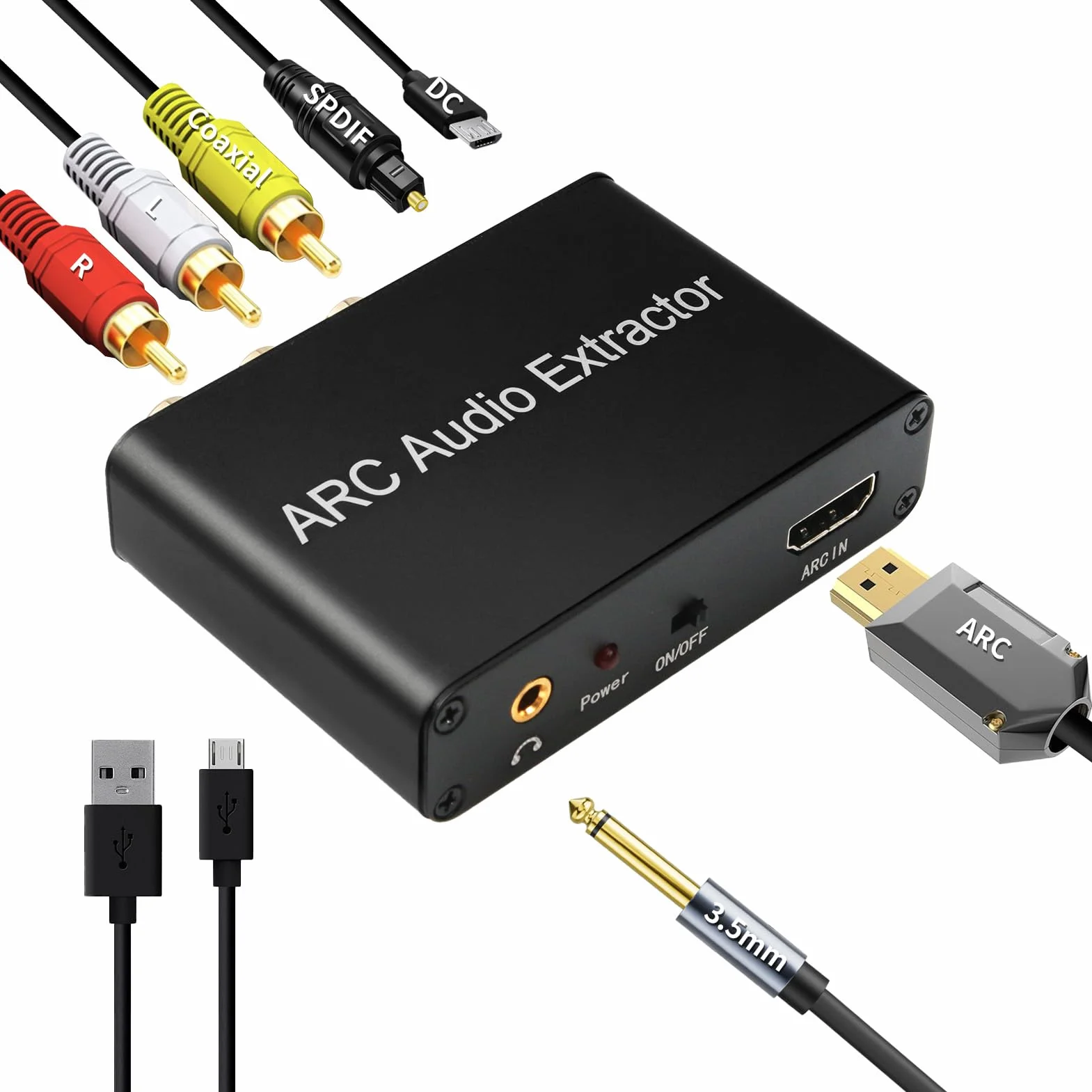 Extractor Audio HDMI ARC DAC 192kHz Óptico Toslink Coaxial a RCA L/R 3.5mm Jack