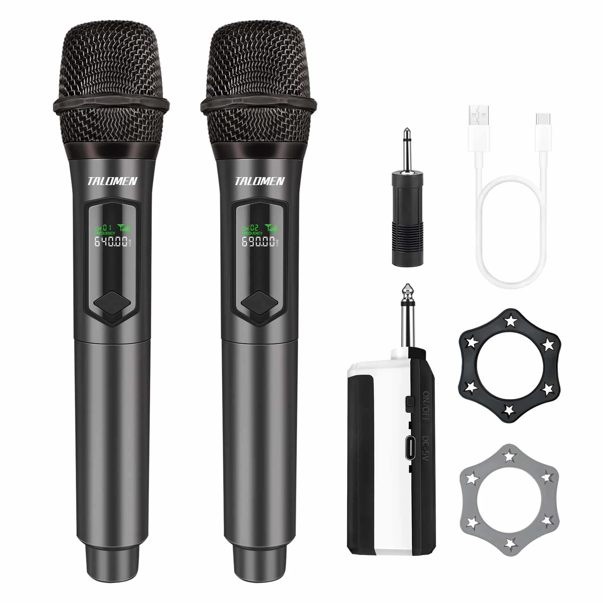 Talomen,Micrófono Inalámbrico,2.4G Daul Microfonos Inalambricos Set con Receptor,Microfono Inalambrico Karaoke Profesional,Microfono Dinámico Recargable,160ft,para Karaoke,Boda,DJ,Fiesta,Iglesia,K60-2