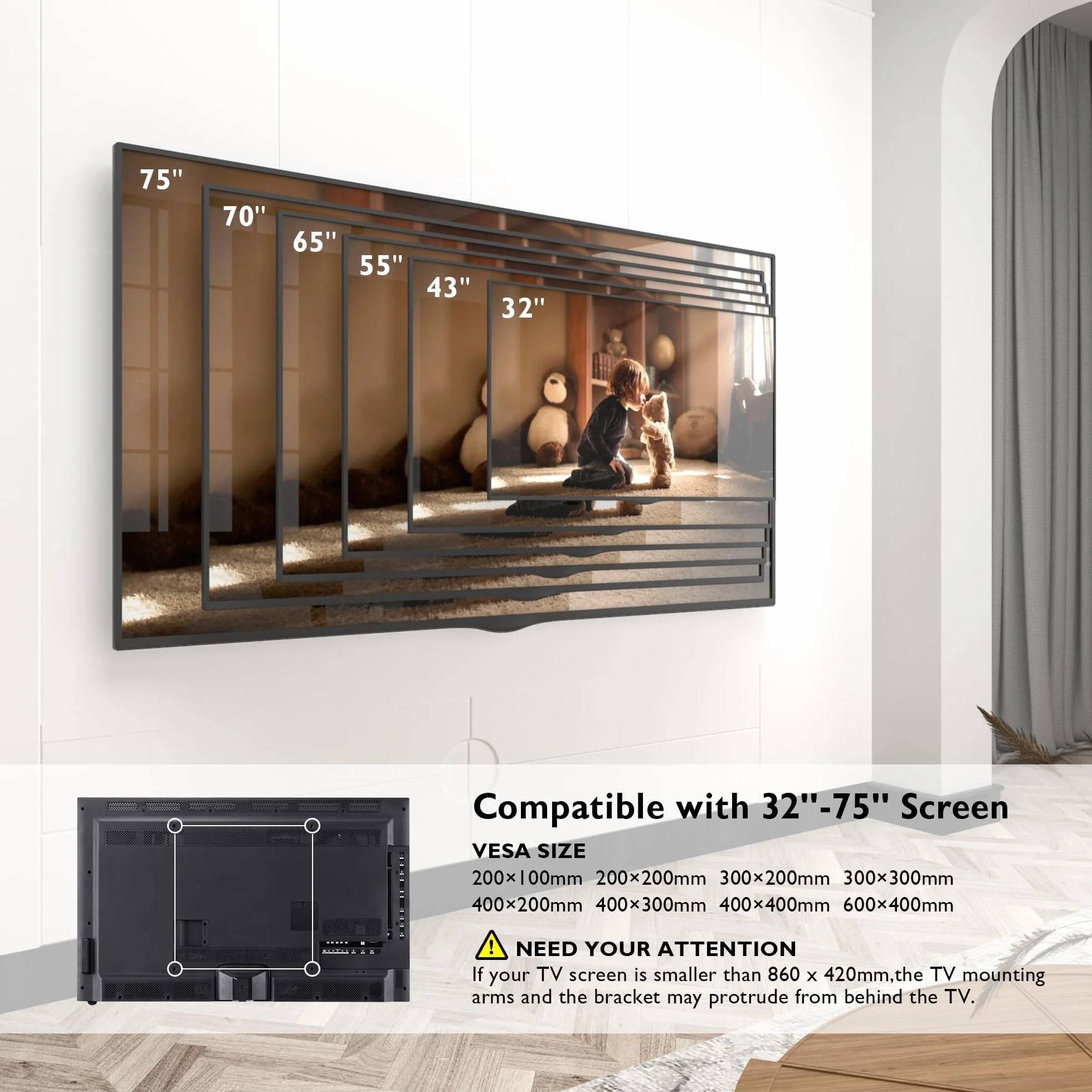 BONTEC Soporte TV Pared Brazo Articulado Extralargo 1040mm 32-75" LCD LED OLED 60kg VESA 600x400mm