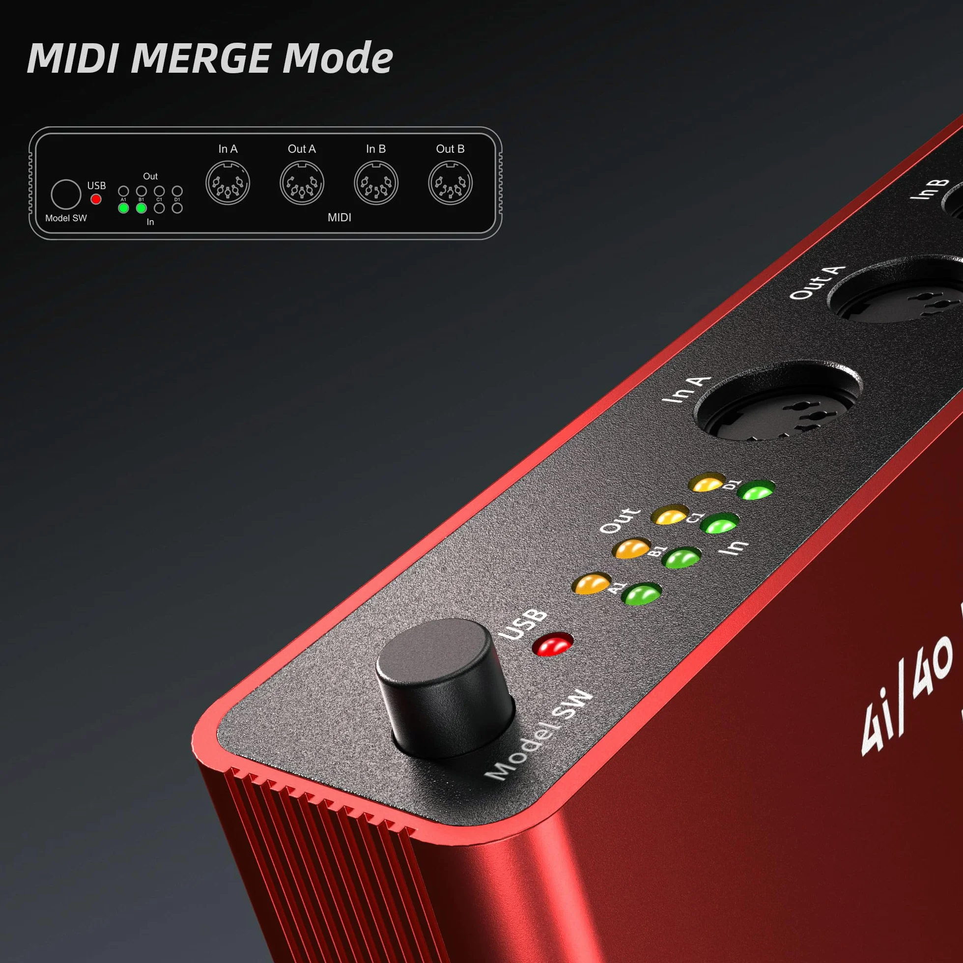 DigitalLife Interfaz MIDI Quad-I/O 5-PIN DIN - Caja MIDI Thru (4-In/4-Out) & Caja MIDI Merge (2-In/4-Out), 8 Indicadores LED, Metal