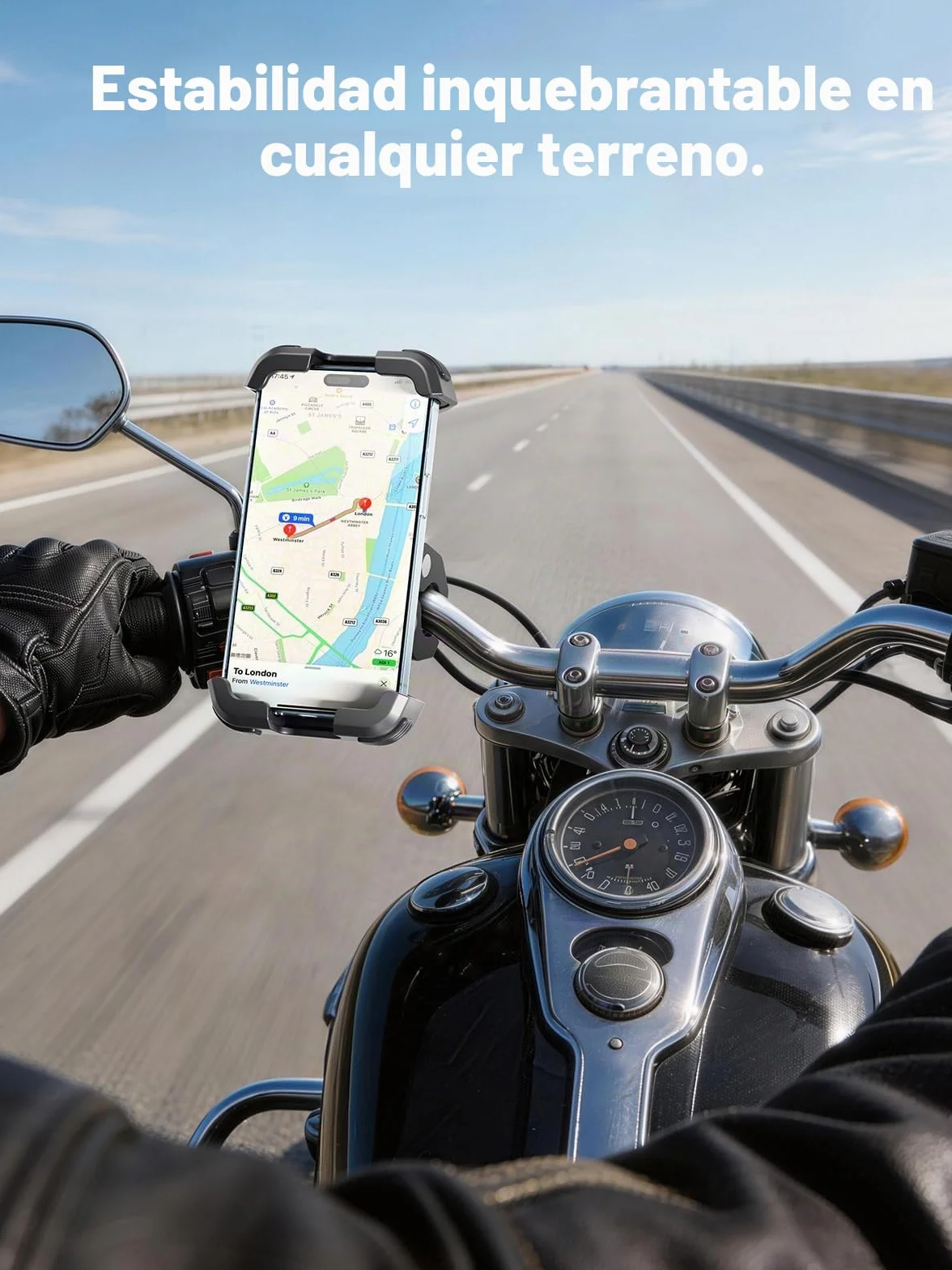 tounee Soporte para teléfono de Motocicleta Doble Amortiguador de Vibraciones Clip de Manillar sin Herramientas Cierre Seguro para iPhone 16/15 Pro MAX 4.7-6.7" Negro