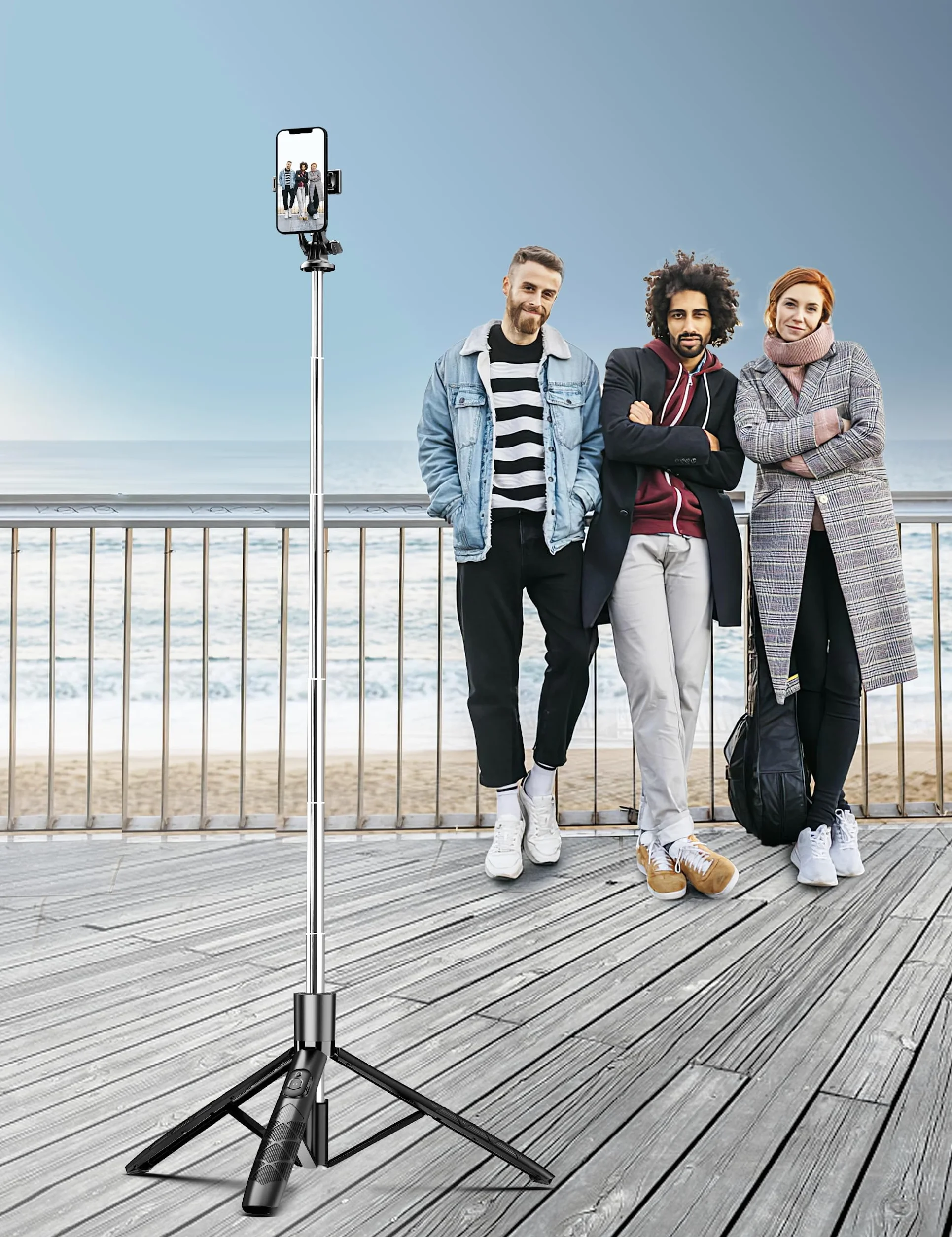 180cm Trípode para Movil, Palo Selfie Tripode con Control Remoto Desmontable para Teléfono Móvil, Soporte de Trípode de Teléfono Compatible con iPhone/Samsung/GoPro/Cámara